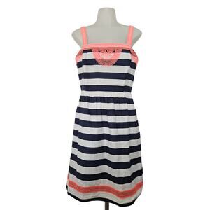 🆓FREE Vineyard Vines Women's Blue White Neon Embroidered Stripe Dresse sz 6